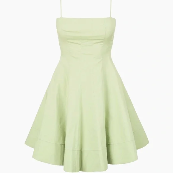 STAUD Wylie Stretch-Cotton Mini Dress in Pale Jade - NWT - Picture 7 of 7